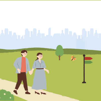 Education series navigating transitions hero banner showing two characters walking in a journey