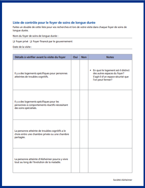Liste de contrôle pour le foyer de soins de longue durée - couverture