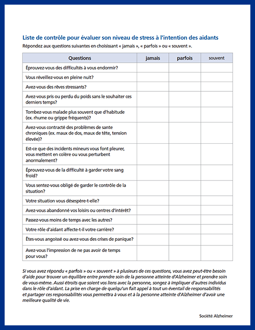 Liste de contrôle pour évaluer son niveau de stress à l’intention des aidants - couverture