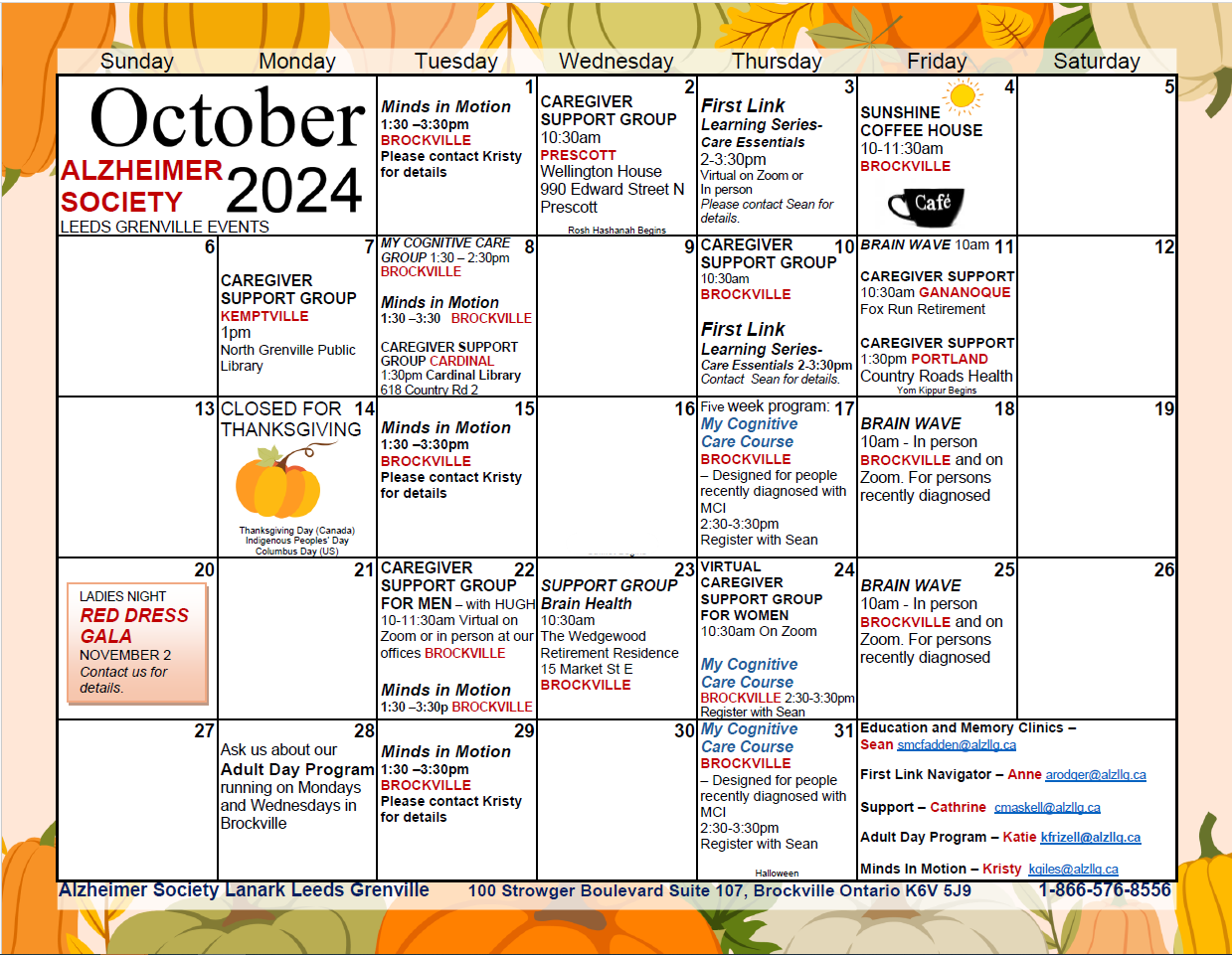 October Calendar Leeds Grenville