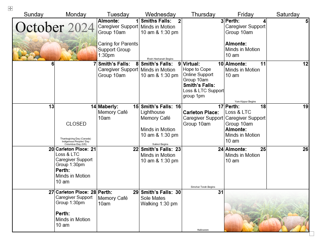 October Calendar Lanark
