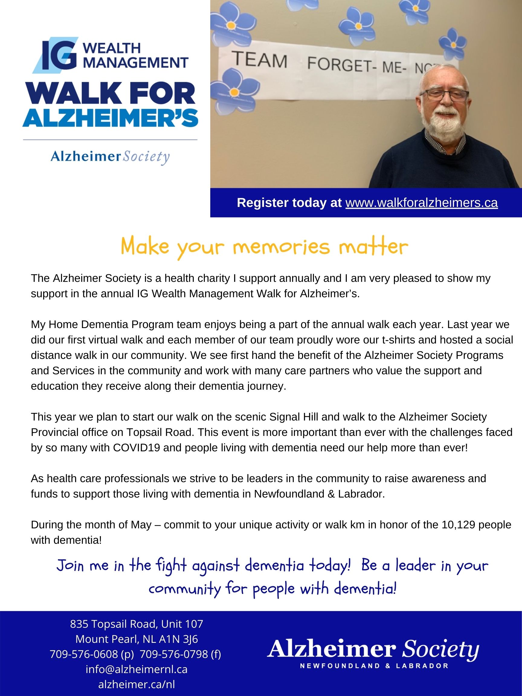 IG Wealth Management Walk for Alzheimer- Roger Butler