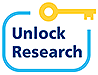 The text, "Unlock Research" inside of a broken rectangle. There is a yellow key where the rectangle is broken.