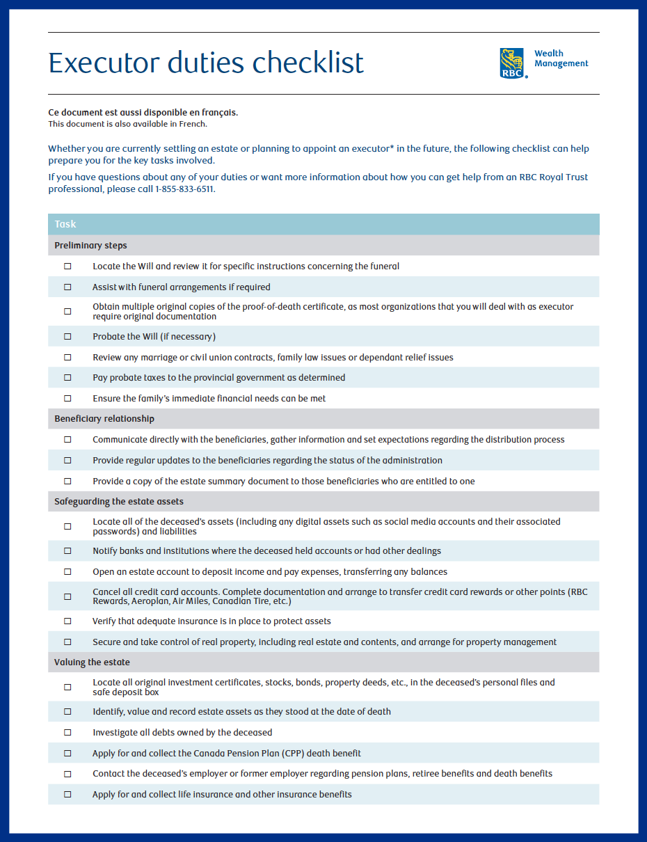 Executor duties checklist - cover
