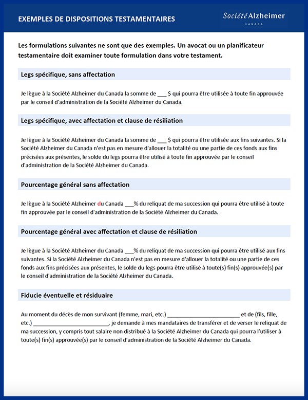 Exemples de dispositions testamentaires - couverture