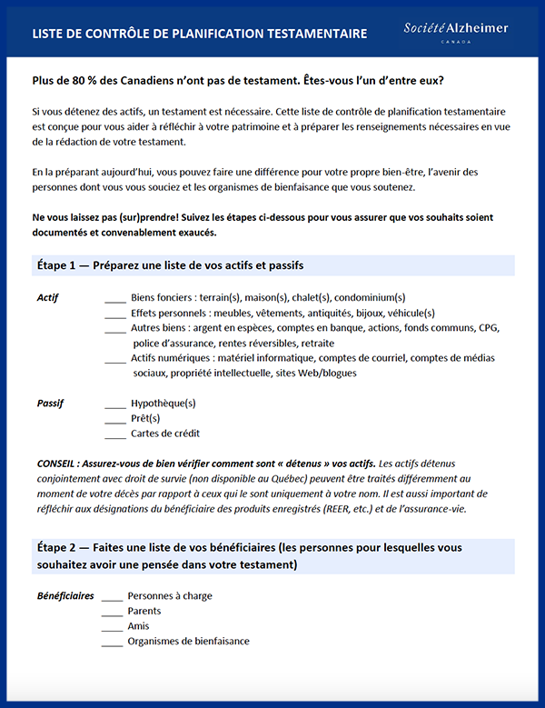 Liste de contrôle de planification testamentaire - couverture
