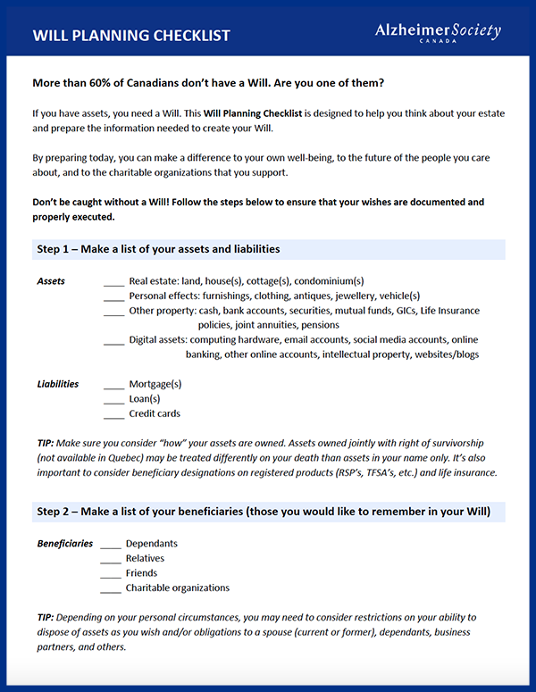 Will planning checklist - cover